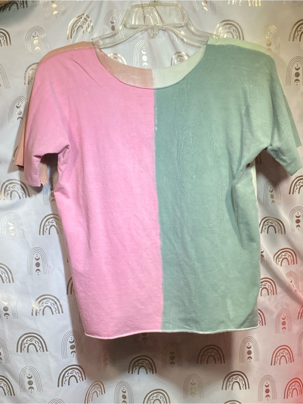 Two-Tone Pink and Mint Short Sleeve Top